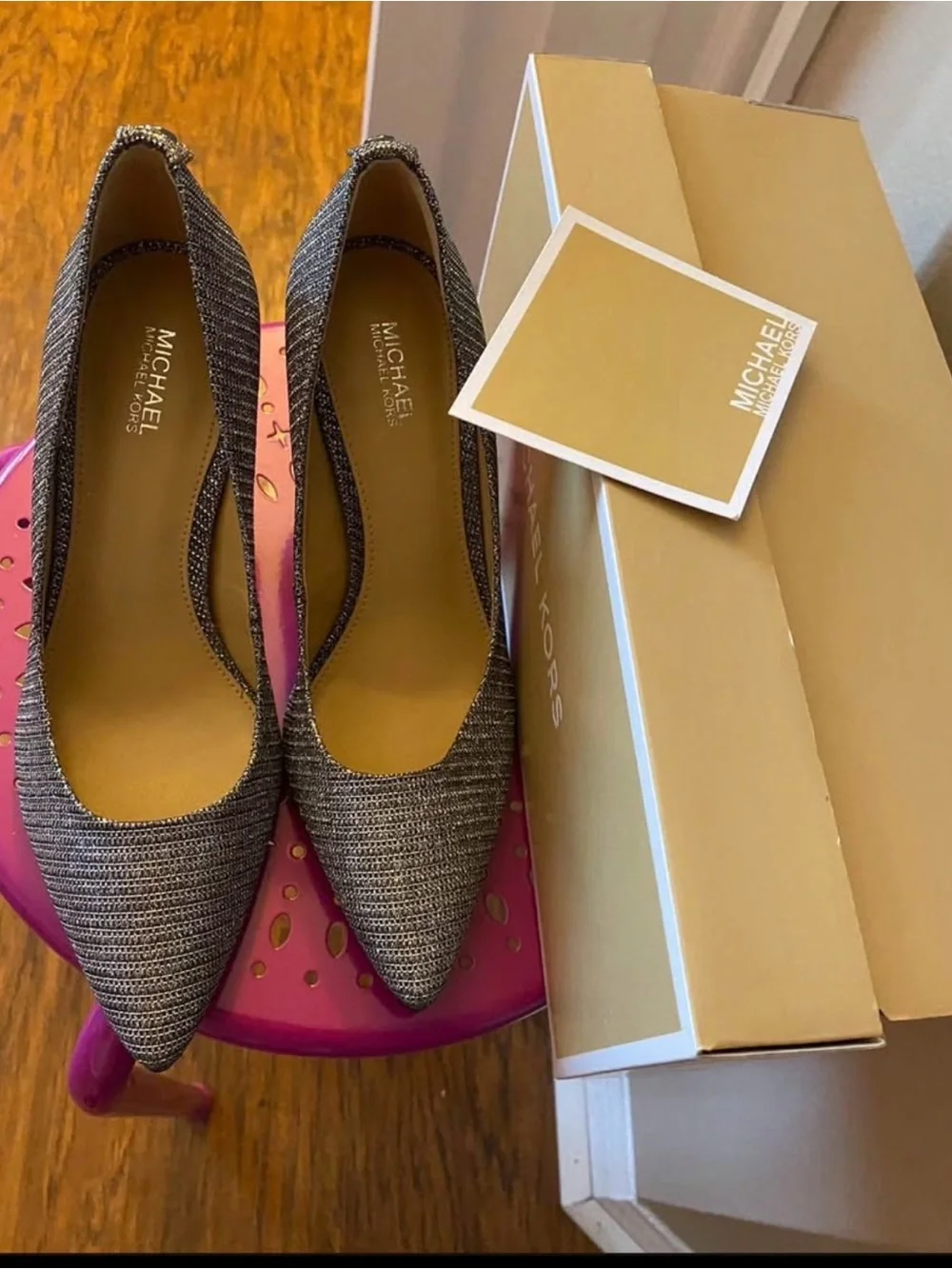 Michael Kors Metallic Pointed Toe Heels in Gunmetal
